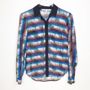 RACHEL ROY Sheer geometric roll sleeve blouse